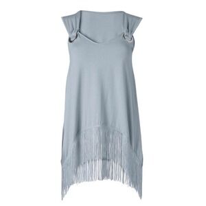 Venus Grey Lose Fit Asymmetrical Fringed Top Blouse MEDIUM Flapper Vacation NEW